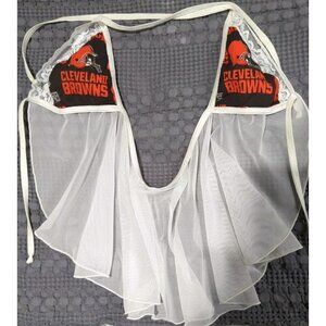 Sexy Babydoll Lingerie Cleveland Browns Logo  Top One Size Lace Trim Stretch Tie